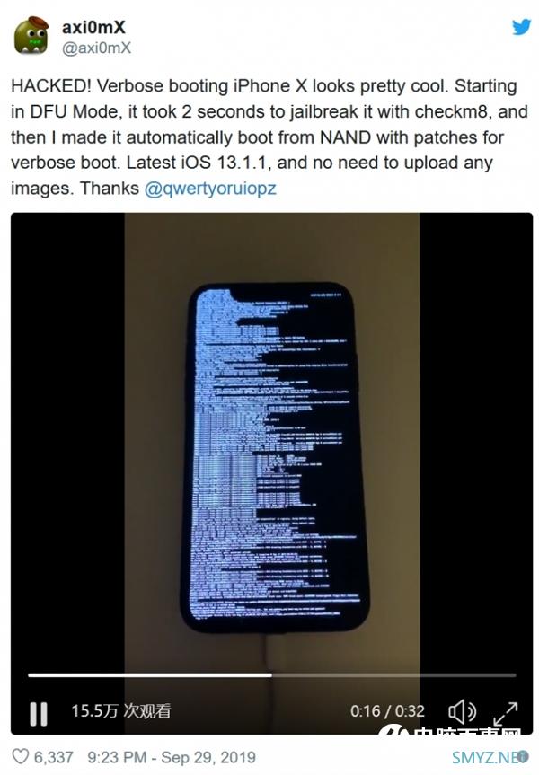 苹果史诗级漏洞演示：运行iOS 13.1.1的iPhone X被破解