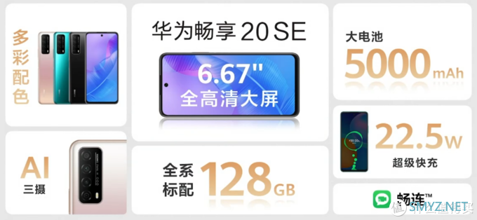 华为还发布畅享20 SE，5000mAh大电池、全系128G大存储1299元起