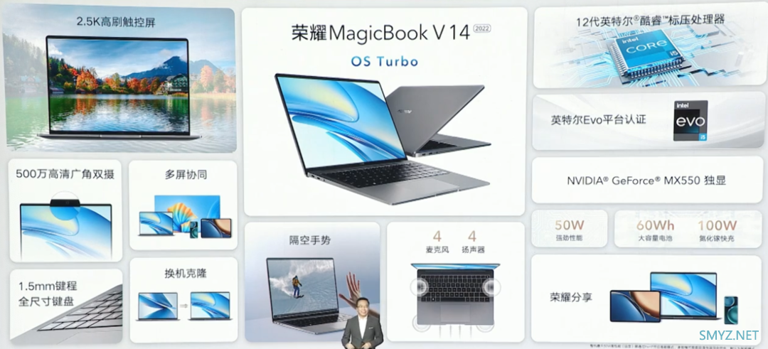 荣耀还发布新 MagicBook V 14（2022款）笔记本，升级12代酷睿H标压、2.5K 3:2生产力屏首发价5999元起