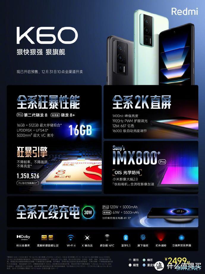 红米K60发布，搭载国产2K直屏，高通骁龙8+